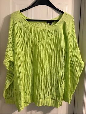 Parkhurst Neon Lime Open-Weave Scoop Neck Sweater